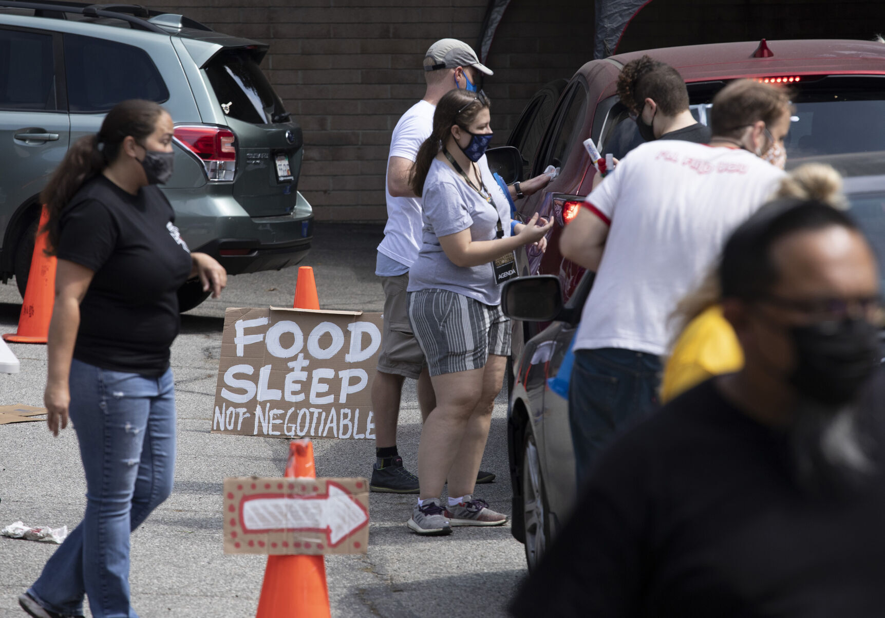 Pro-labor slogans are painted on union members' cars during a rally at the Motion Picture Editors Guild IATSE Local 700 on Sunday, Sept. 26, 2021 in Los Angeles.